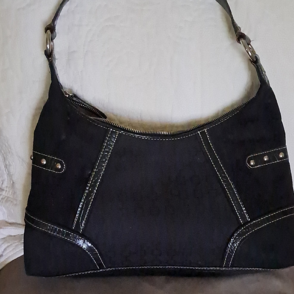 Black Structured 9 West Shoulder Bag with Metal Details
